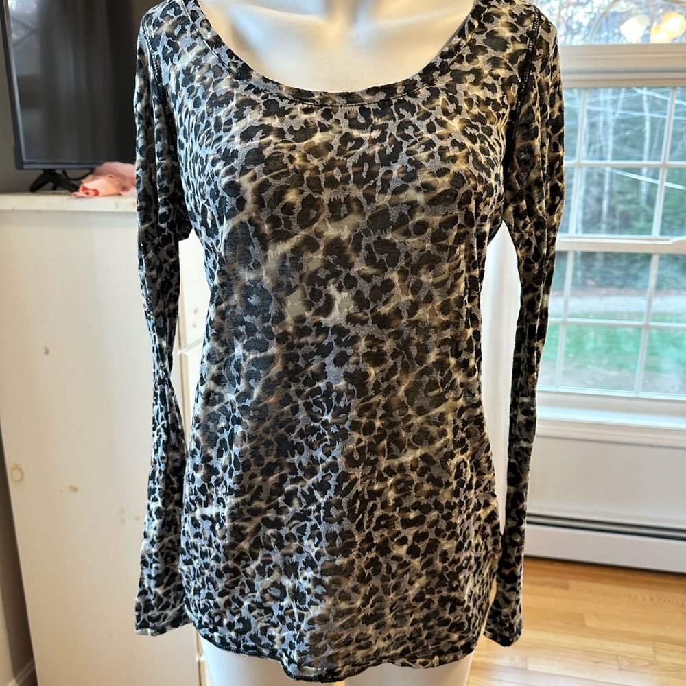 Women’s Express partially sheer animal print fitted long sleeve shirt